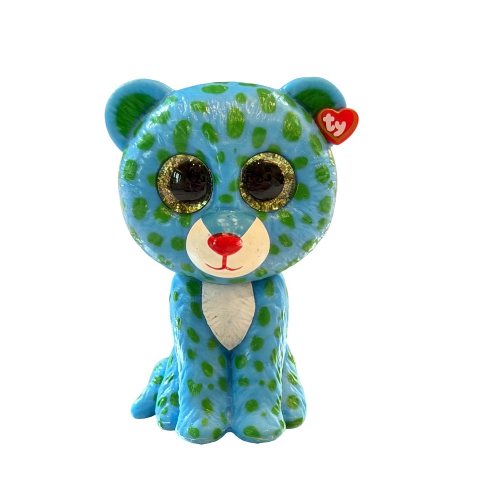 Ty Beanie Boos Leona Blue Leopard Mini Vinyl Figure Gold Glitter Eyes Teal Green